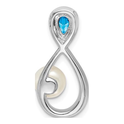 14K White Gold Pearl & Swiss Blue Topaz Infinity Slide Pendant – view 4