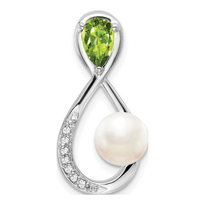 14K White Gold Pearl & Peridot Infinity Slide Pendant
