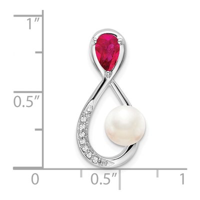 14K White Gold Pearl & Ruby Pear Infinity Slide Pendant – view 3