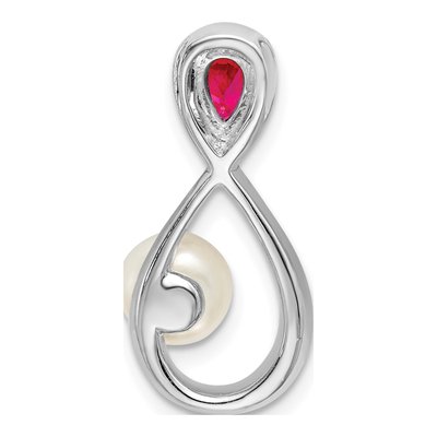 14K White Gold Pearl & Ruby Pear Infinity Slide Pendant – view 4