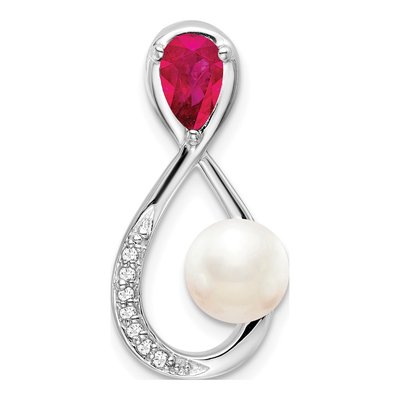 14K White Gold Pearl & Ruby Pear Infinity Slide Pendant