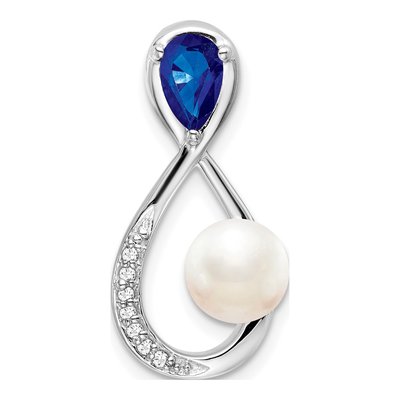 14K White Gold Pearl & Sapphire Infinity Slide Pendant