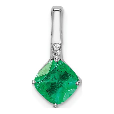 14K White Gold Emerald & Diamond Cushion Pendant