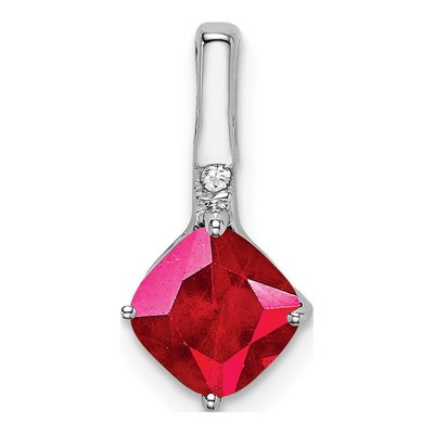 14K White Gold Ruby & Diamond Cushion Pendant
