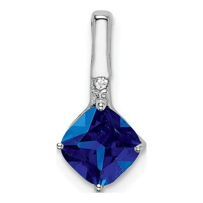 14K White Gold Sapphire & Diamond Cushion Pendant