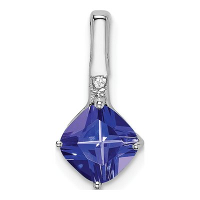 14K White Gold Tanzanite & Diamond Cushion Pendant