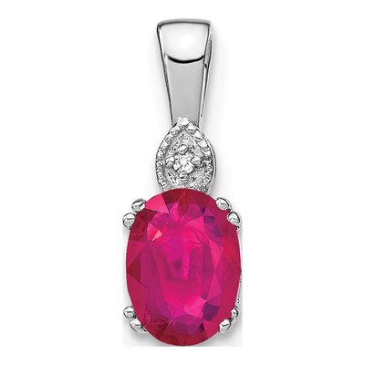14K White Gold Ruby & Diamond Oval Pendant