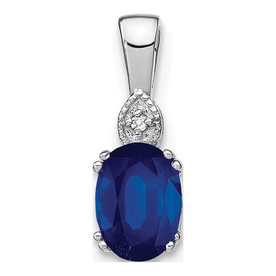 14K White Gold Sapphire & Diamond Oval Pendant