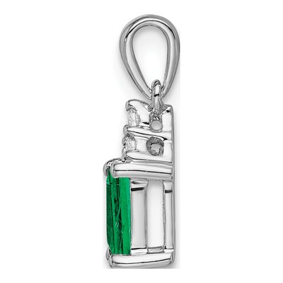 14K White Gold 1/20 ct tw Emerald & Diamond Rectangle Pendant – view 2
