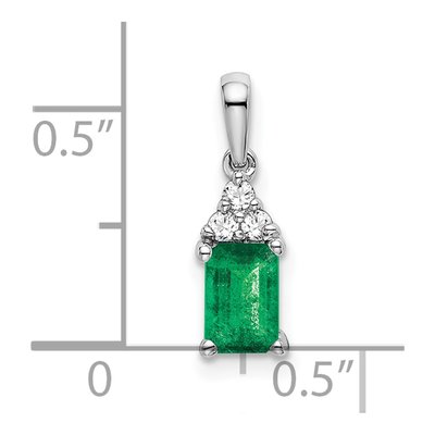 14K White Gold 1/20 ct tw Emerald & Diamond Rectangle Pendant – view 3