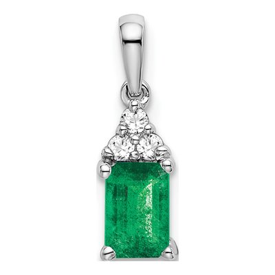 14K White Gold 1/20 ct tw Emerald & Diamond Rectangle Pendant