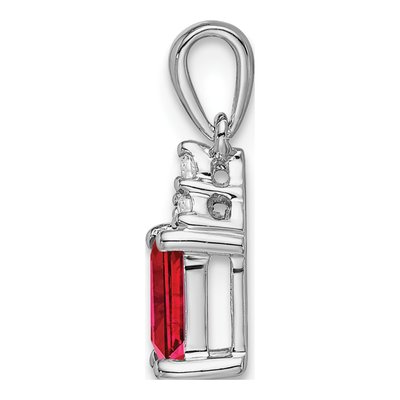 14K White Gold 1/20 ct tw Ruby & Diamond Emerald-Cut Pendant – view 3