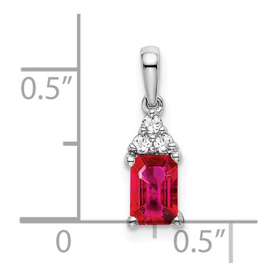 14K White Gold 1/20 ct tw Ruby & Diamond Emerald-Cut Pendant – view 4