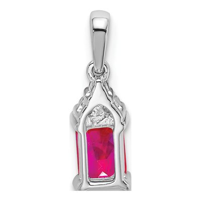 14K White Gold 1/20 ct tw Ruby & Diamond Emerald-Cut Pendant – view 5
