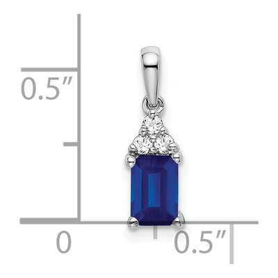 14K White Gold 1/20 ct tw Sapphire & Diamond Emerald-Shape Pendant – view 4