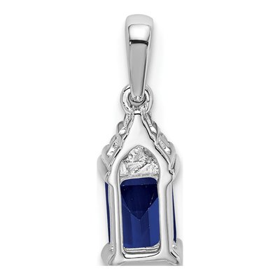 14K White Gold 1/20 ct tw Sapphire & Diamond Emerald-Shape Pendant – view 5