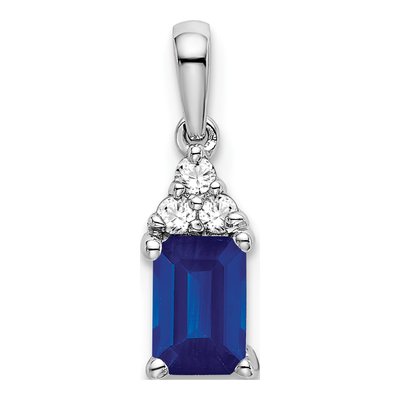 14K White Gold 1/20 ct tw Sapphire & Diamond Emerald-Shape Pendant