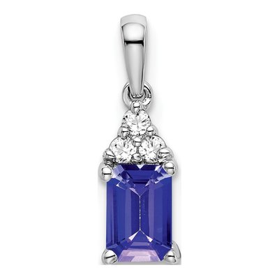 14K White Gold 1/20 ct tw Citrine & Diamond Emerald-Shape Pendant