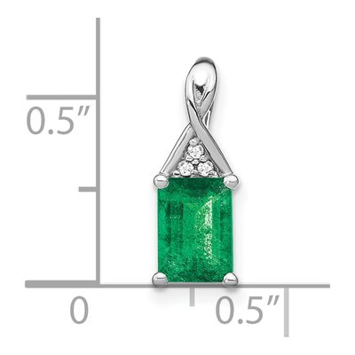 14K White Gold Emerald & Diamond Rectangle Pendant – view 4