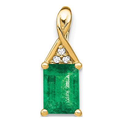 14K Yellow Gold Emerald & Diamond Rectangle Pendant