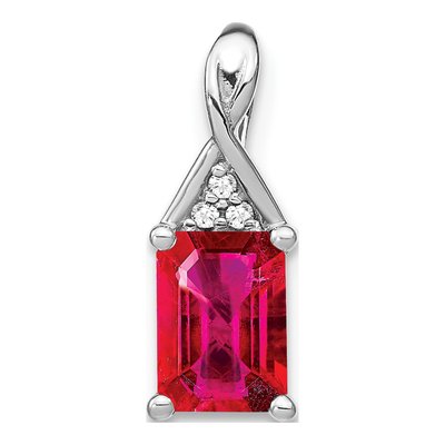 14K White Gold Ruby & Diamond Emerald-Shape Pendant