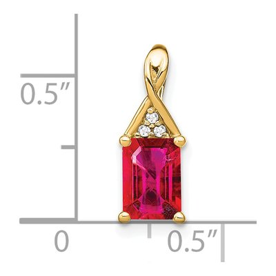 14K Yellow Gold Ruby & Diamond Emerald-Shape Pendant – view 3