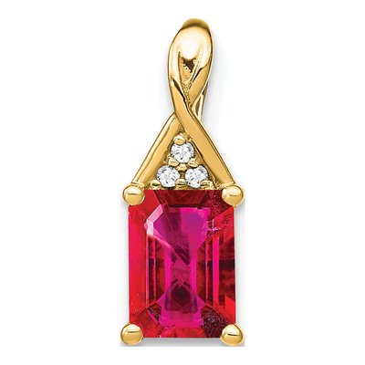 14K Yellow Gold Ruby & Diamond Emerald-Shape Pendant