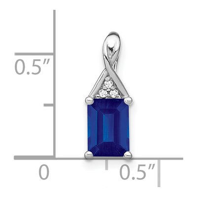 14K White Gold Emerald-Cut Sapphire & Diamond Pendant – view 4