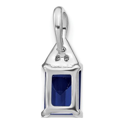 14K White Gold Emerald-Cut Sapphire & Diamond Pendant – view 5