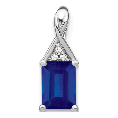 14K White Gold Sapphire & Diamond Emerald-Cut Pendant