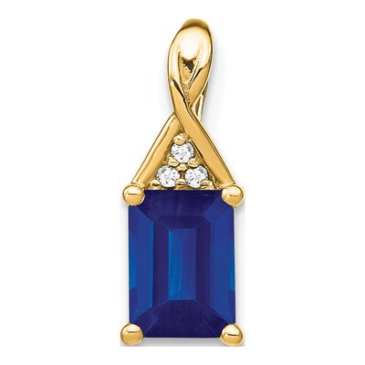 14K Yellow Gold Sapphire & Diamond Emerald-Cut Pendant
