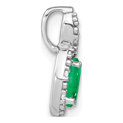 14K White Gold Emerald & Diamond Oval Halo Pendant – view 2