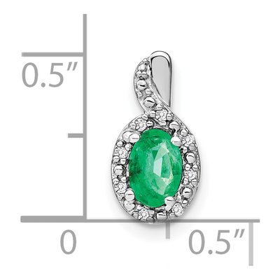 14K White Gold Emerald & Diamond Oval Halo Pendant – view 3
