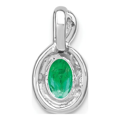 14K White Gold Emerald & Diamond Oval Halo Pendant – view 4