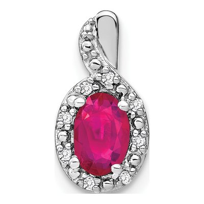 14K White Gold Ruby & Diamond Halo Pendant