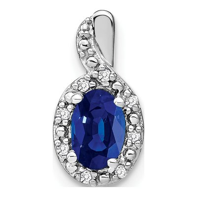 14K White Gold Sapphire & Diamond Oval Halo Pendant