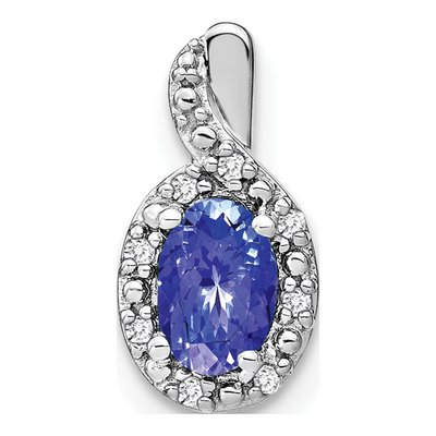 14K White Gold Tanzanite & Diamond Halo Pendant