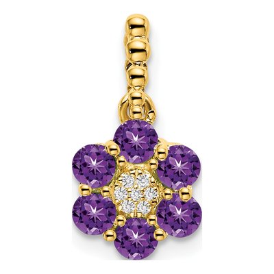 14K Yellow Gold Amethyst & Diamond Floral Pendant