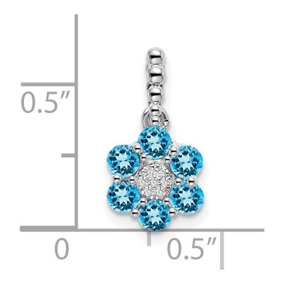 14K White Gold Swiss Blue Topaz & Diamond Floral Pendant – view 2