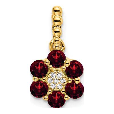 14K Yellow Gold Garnet & Diamond Floral Pendant