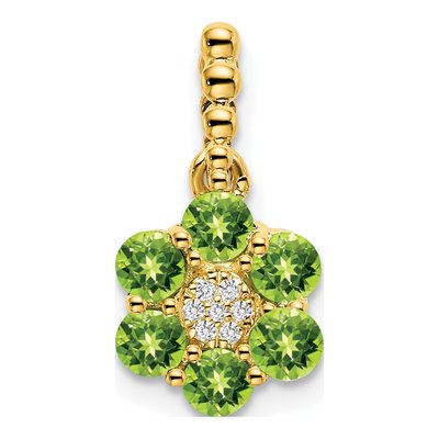 14K Yellow Gold Peridot & Diamond Floral Pendant