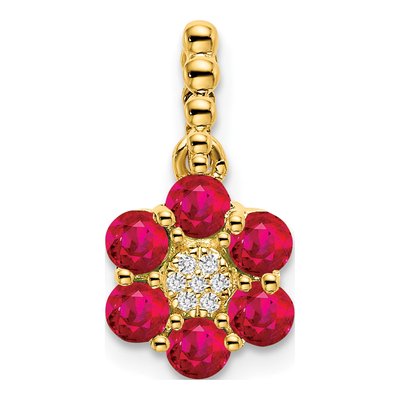 14K Yellow Gold Ruby & Diamond Floral Pendant