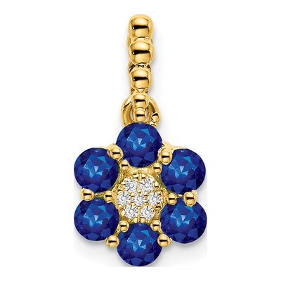 14K Yellow Gold Sapphire & Diamond Floral Pendant