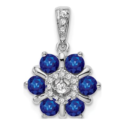 14K White Gold 0.08 ct tw Sapphire & Diamond Floral Pendant