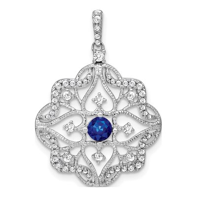 14K White Gold 0.38 ct tw Sapphire & Diamond Filigree Pendant