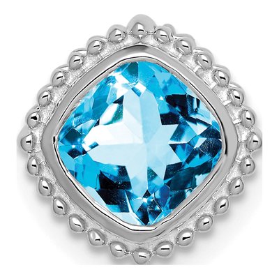 14K White Gold Swiss Blue Topaz Beaded Slide Pendant