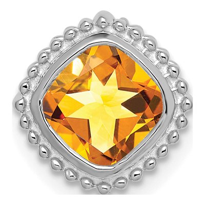 14K White Gold Citrine Cushion Slide Pendant
