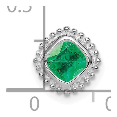 14K White Gold Emerald Cushion Beaded Slide Pendant – view 3