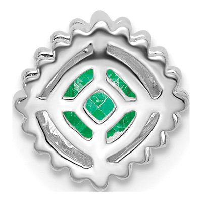 14K White Gold Emerald Cushion Beaded Slide Pendant – view 4