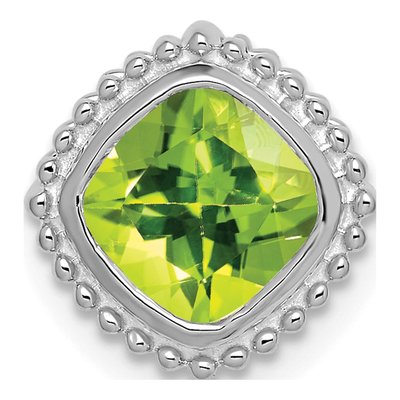 14K White Gold Peridot Cushion Beaded Slide Pendant